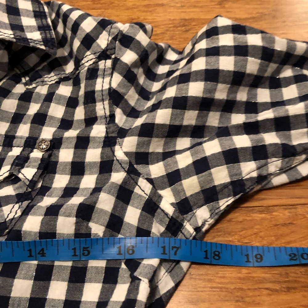 Ariat western style dark blue white checkered fitted long sleeve button fron top - Picture 15 of 16
